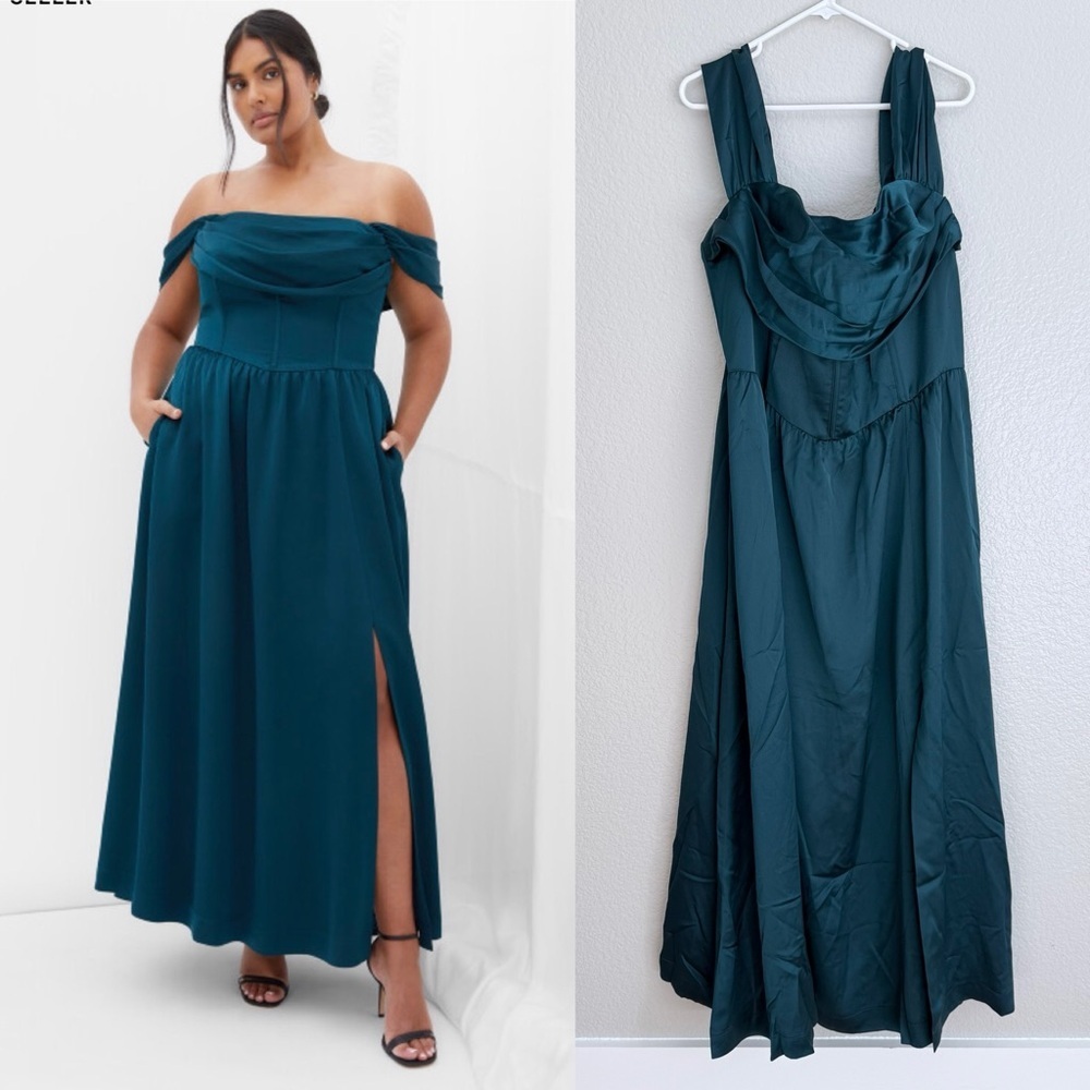 City Chic Plus Size Angel Love Emerald Teal Off-Shoulder Maxi Dress